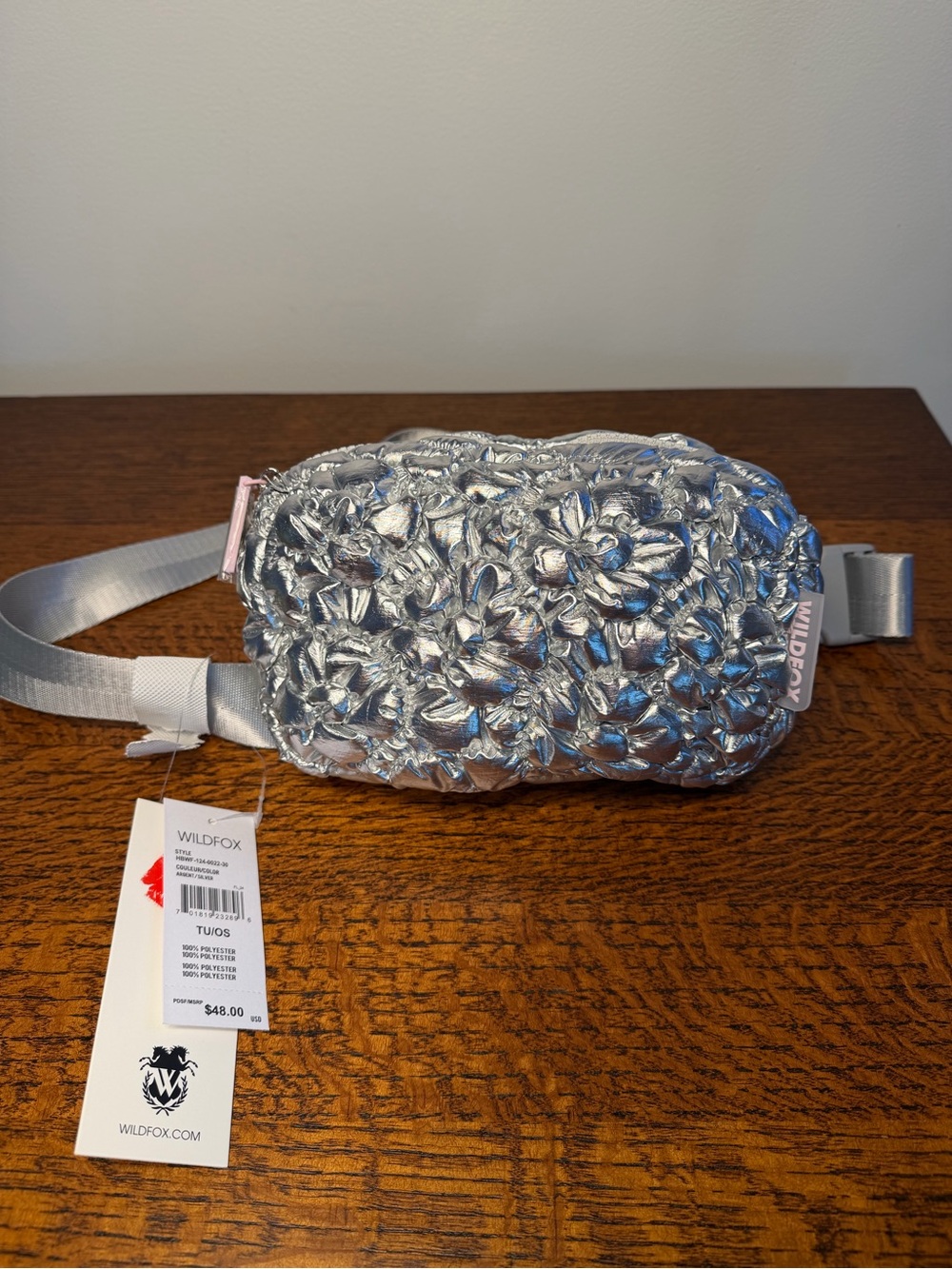 NWT Wildfox Metallic Silver Floral Quilted Belt Bag Fanny Pack